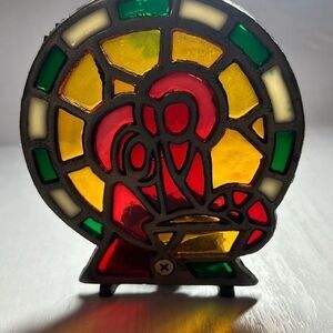 Stained glass tealight candle holder, Nativity scene Cast Iron Tea Light
